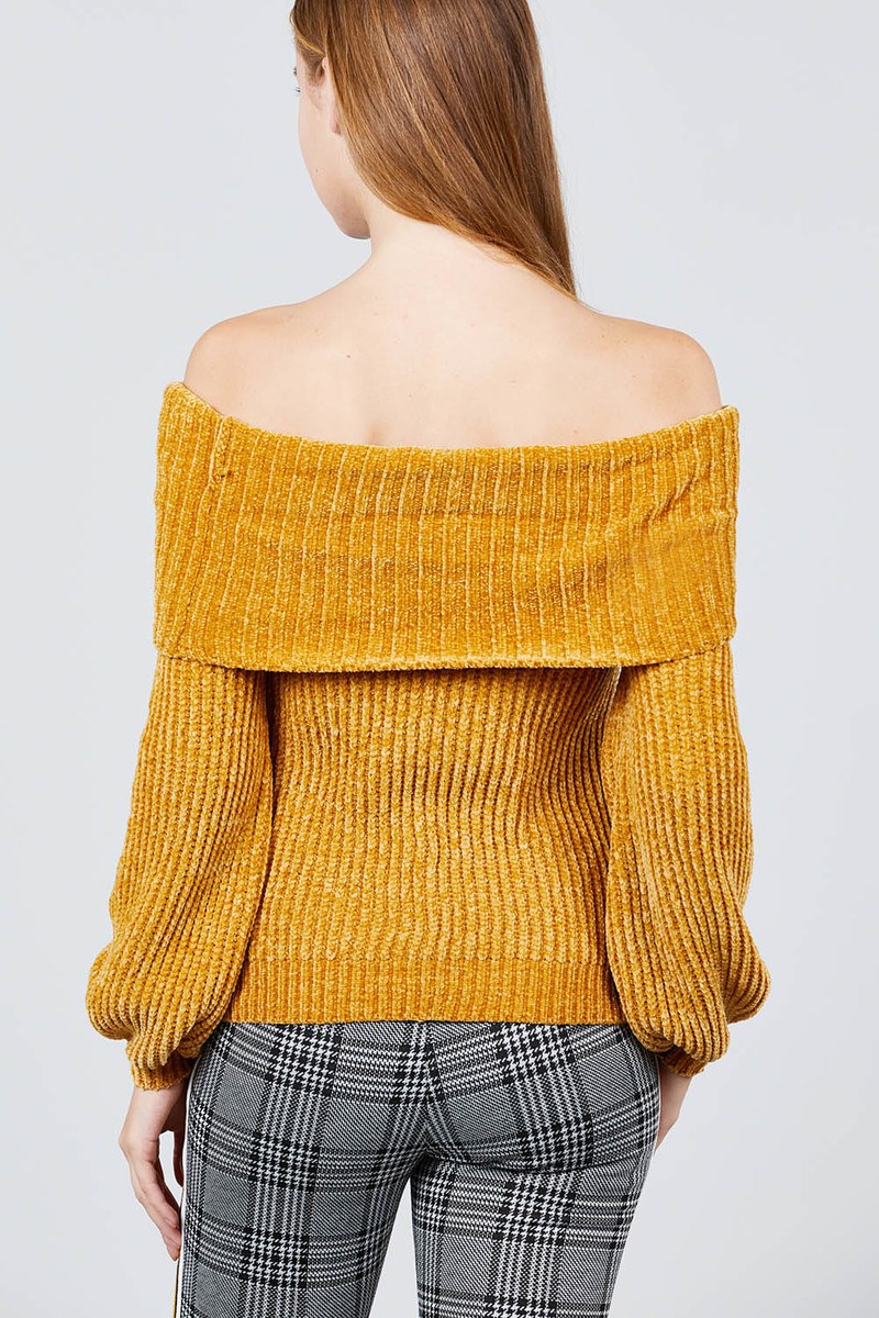 Long Sleeve Off The Shoulder Chenille Sweater