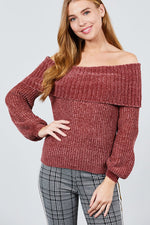 Load image into Gallery viewer, Long Sleeve Off The Shoulder Chenille Sweater
