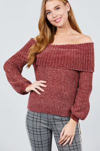 Long Sleeve Off The Shoulder Chenille Sweater