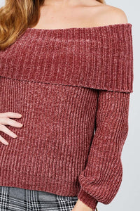 Long Sleeve Off The Shoulder Chenille Sweater