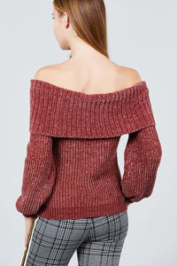 Long Sleeve Off The Shoulder Chenille Sweater