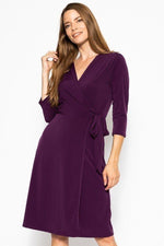 Load image into Gallery viewer, 3/4 Sleeve Overlapping Midi Dress with Belted Waist
