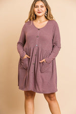 Load image into Gallery viewer, Waffle Knit Long Sleeve Faux Button Front Dress
