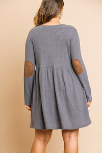 Waffle Knit Long Sleeve Faux Button Front Dress