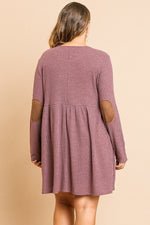 Load image into Gallery viewer, Waffle Knit Long Sleeve Faux Button Front Dress
