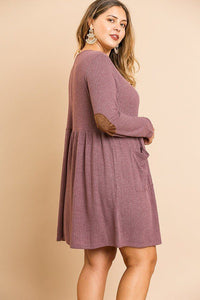 Waffle Knit Long Sleeve Faux Button Front Dress