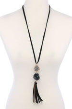 Load image into Gallery viewer, Teardrop Shape Beaded Stone Tassel Pendant Necklace
