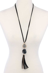 Teardrop Shape Beaded Stone Tassel Pendant Necklace