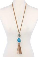 Load image into Gallery viewer, Teardrop Shape Beaded Stone Tassel Pendant Necklace
