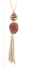 Load image into Gallery viewer, Teardrop Shape Beaded Stone Tassel Pendant Necklace
