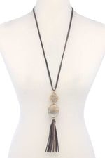 Load image into Gallery viewer, Teardrop Shape Beaded Stone Tassel Pendant Necklace
