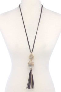 Teardrop Shape Beaded Stone Tassel Pendant Necklace