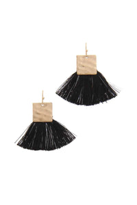 Hammered Metal Square Fan Tassel Drop Earring