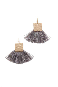 Hammered Metal Square Fan Tassel Drop Earring