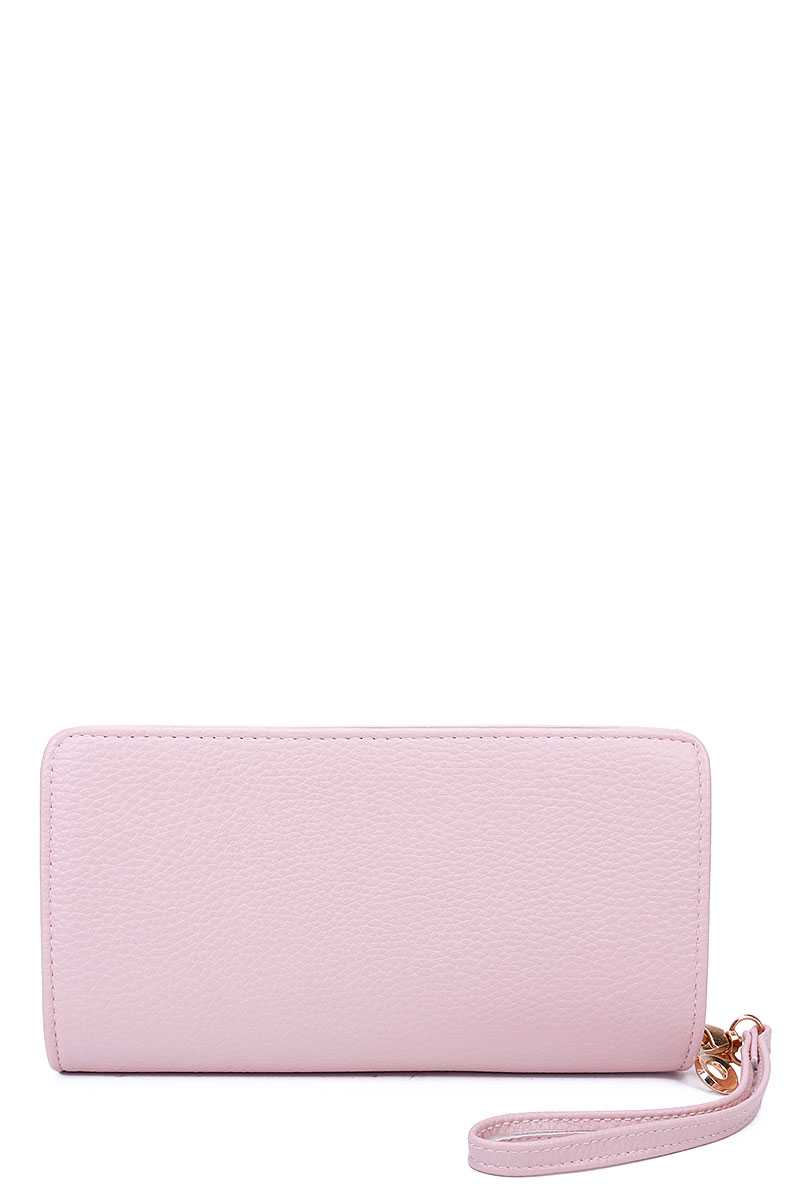 Solid Color Double Side Long Wallet with Hand Strap