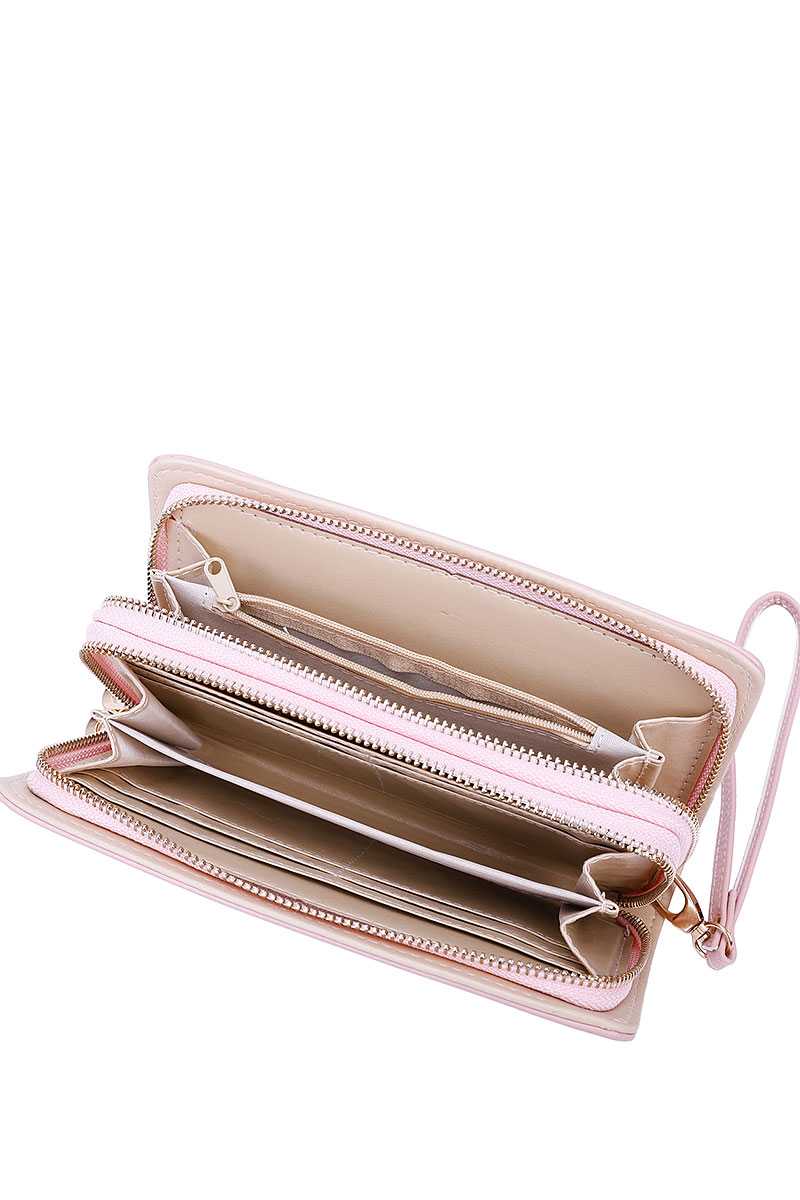 Solid Color Double Side Long Wallet with Hand Strap