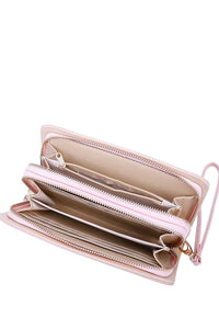 Solid Color Double Side Long Wallet with Hand Strap