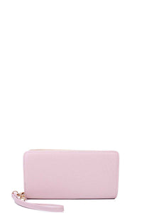 Solid Color Double Side Long Wallet with Hand Strap