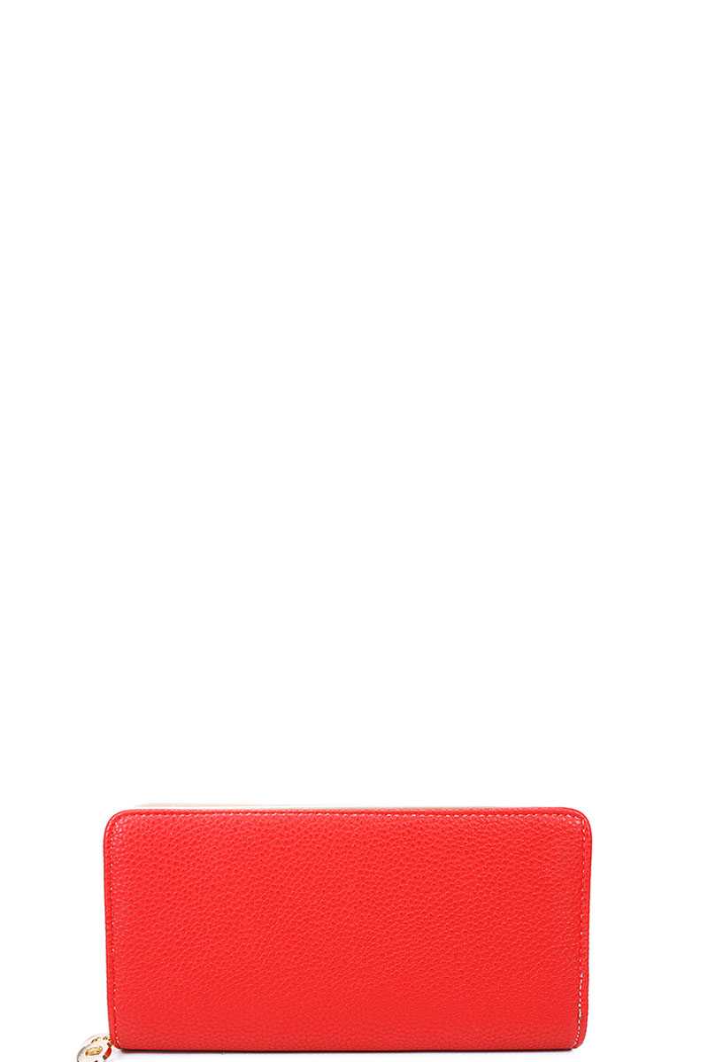 Solid Color Double Side Long Wallet with Hand Strap