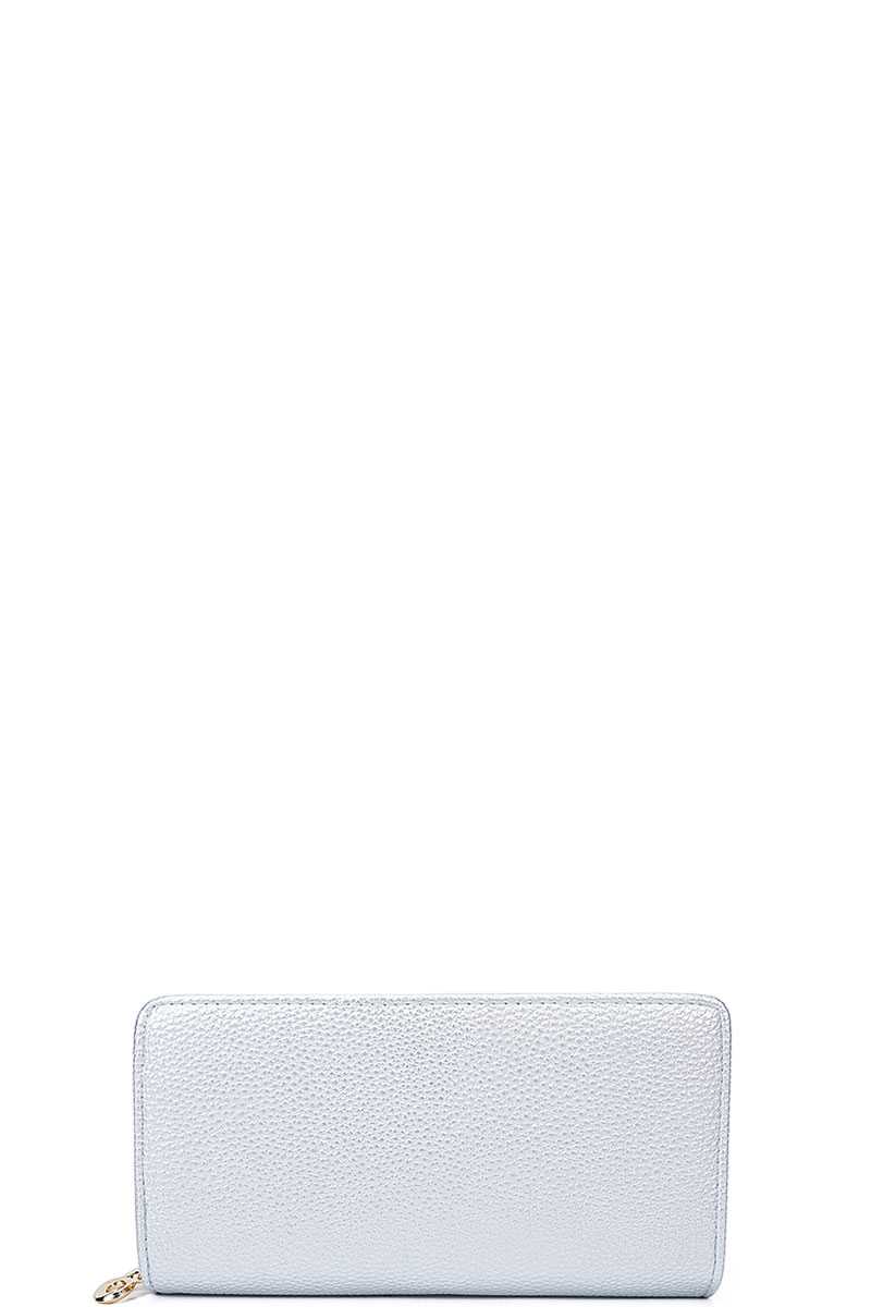 Solid Color Double Side Long Wallet with Hand Strap