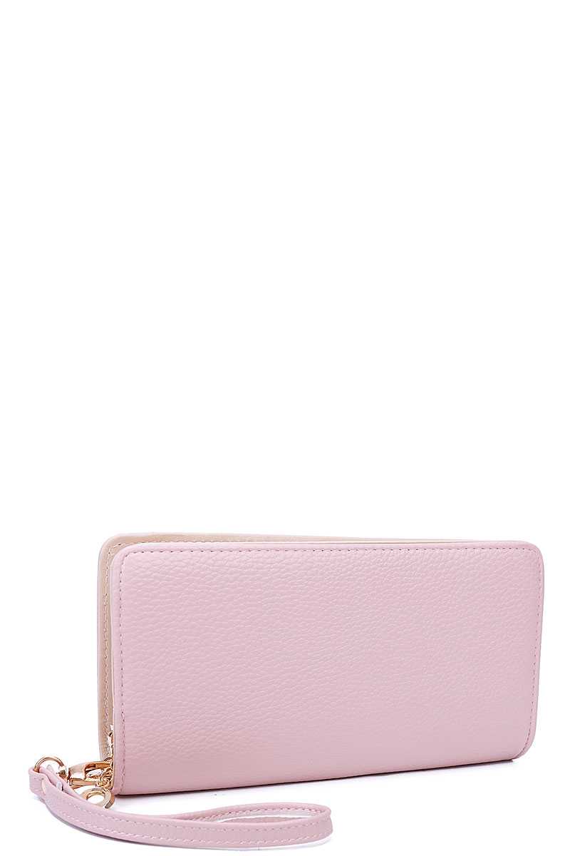 Solid Color Double Side Long Wallet with Hand Strap