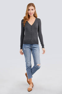 Long Sleeve V-neck Button Down Sweater Cardigan