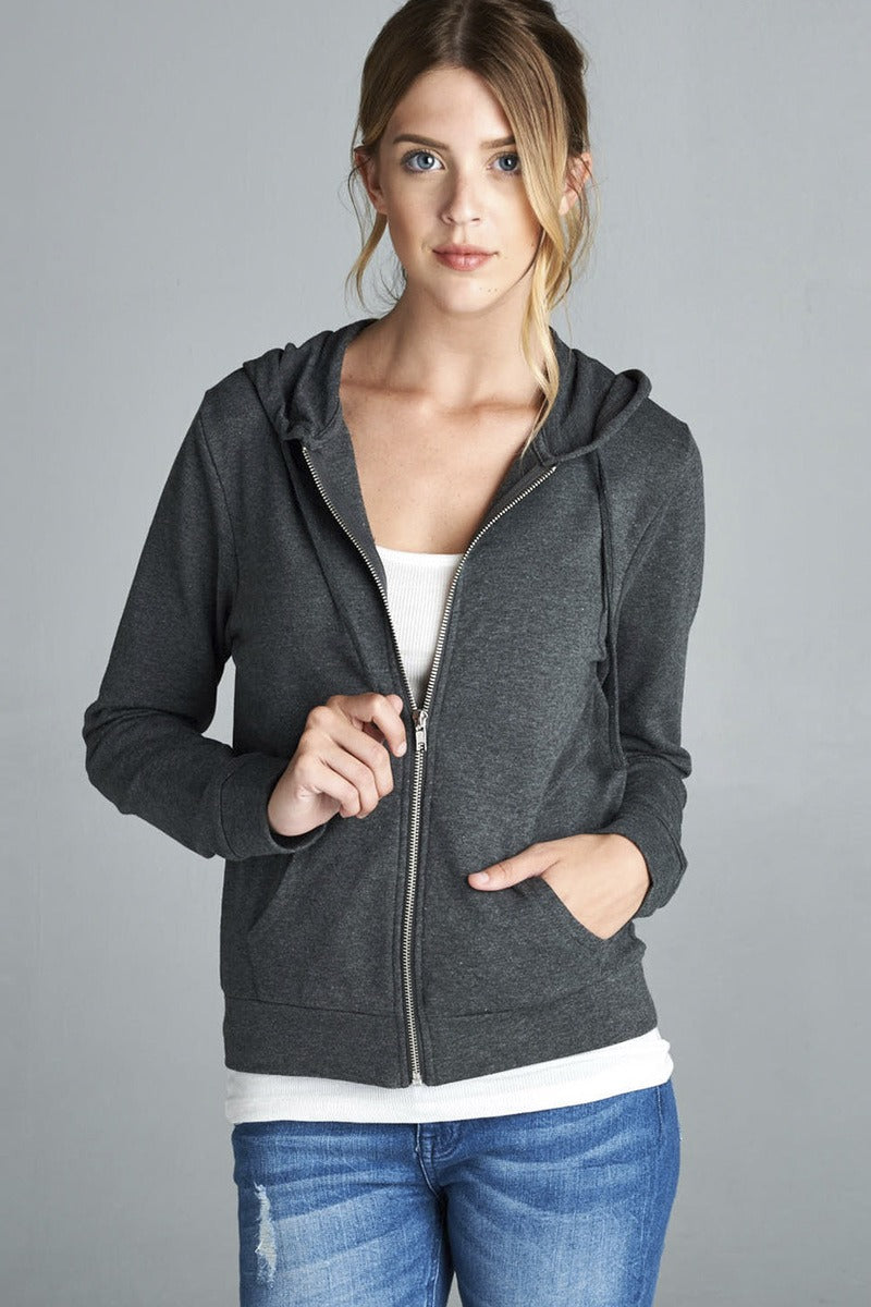 Long Sleeve Zipper French Terry Hoodie with Pockets