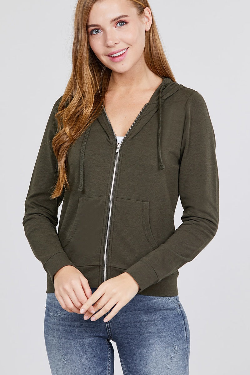 Long Sleeve Zipper French Terry Hoodie with Pockets