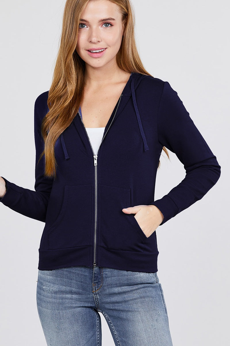 Long Sleeve Zipper French Terry Hoodie with Pockets