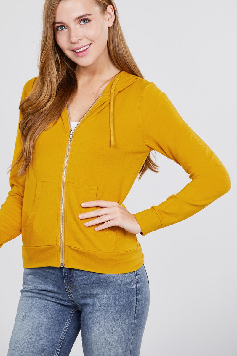 Long Sleeve Zipper French Terry Hoodie with Pockets