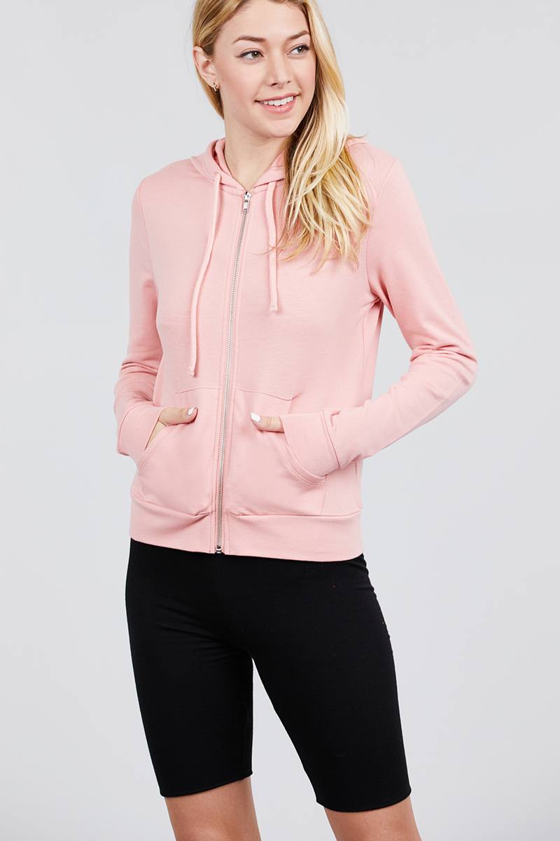 Long Sleeve Zipper French Terry Hoodie with Pockets