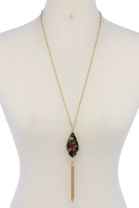 Acetate Moroccan Shape Chain Tassel Pendant Necklace