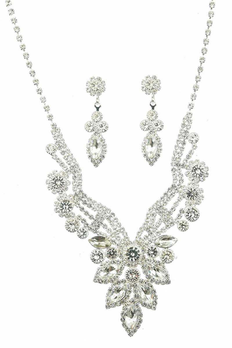 Marquise Multi Rhinestone Necklace & Earring Set