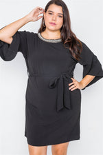 Load image into Gallery viewer, Plus Size Beaded Neckline Mini Dress
