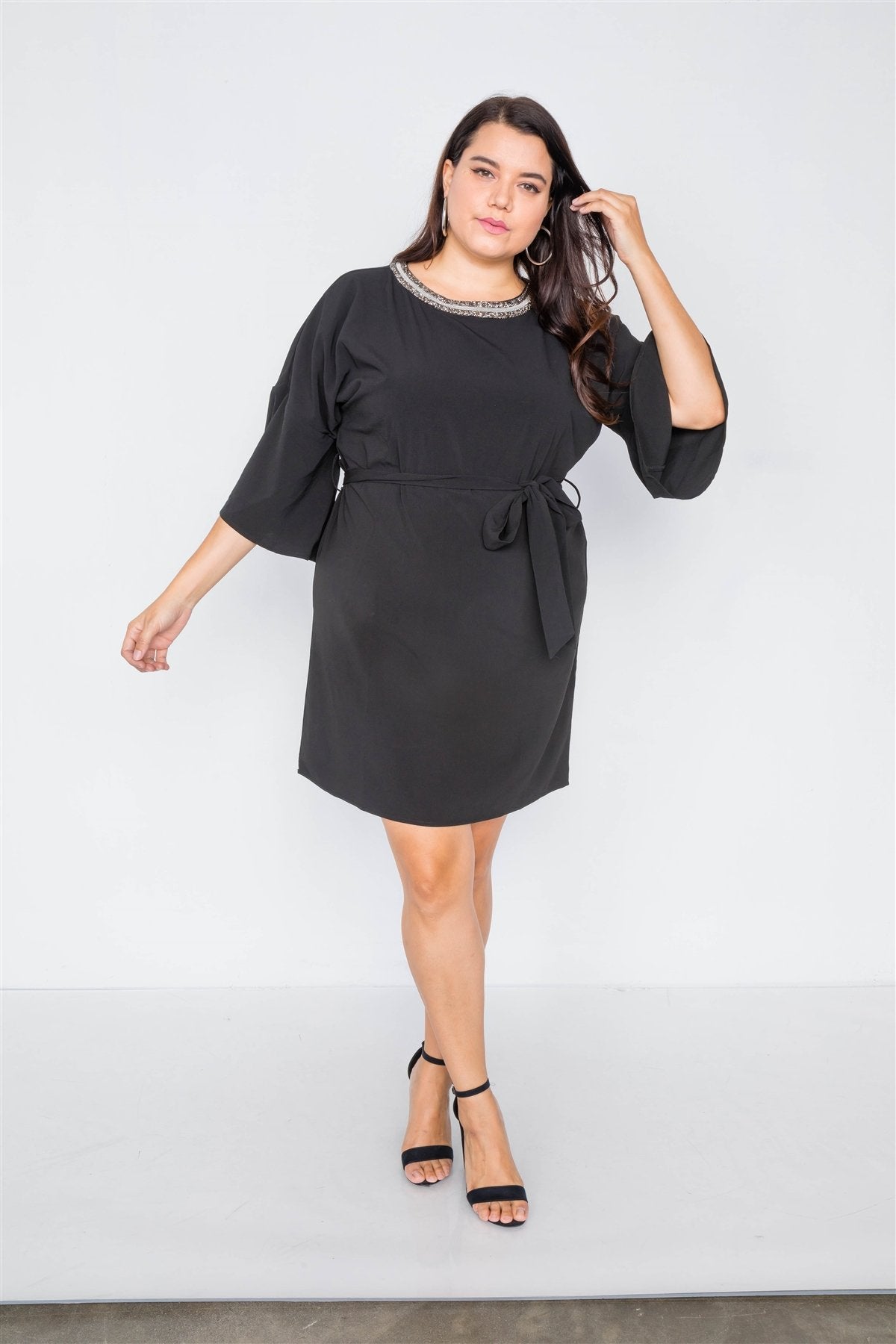 Plus Size Beaded Neckline Mini Dress