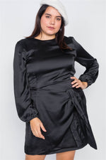 Load image into Gallery viewer, Plus Size Silk Mock Wrap Square Neck Mini Dress
