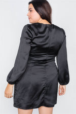 Load image into Gallery viewer, Plus Size Silk Mock Wrap Square Neck Mini Dress
