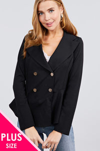 Long Sleeve Double Breasted Ruffle Hem Jacket