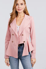 Load image into Gallery viewer, Long Sleeve Double Breasted Ruffle Hem Jacket
