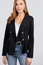 Load image into Gallery viewer, Long Sleeve Double Breasted Ruffle Hem Jacket
