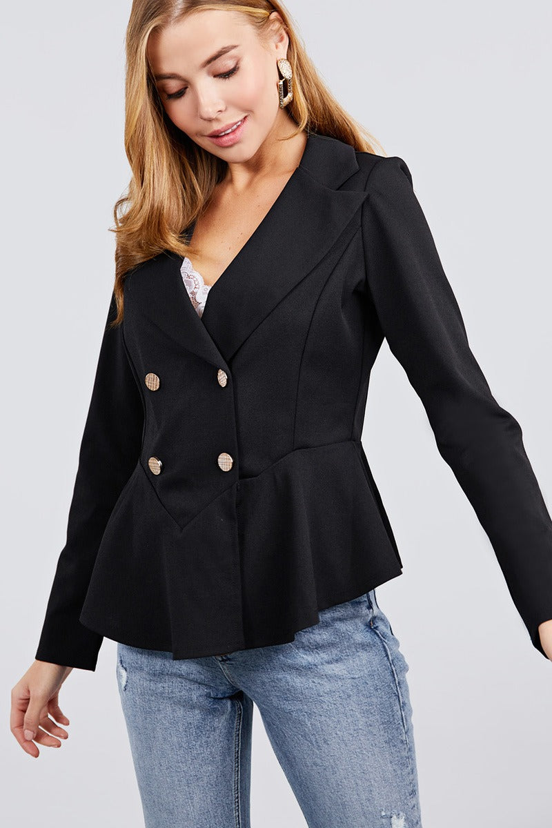 Long Sleeve Double Breasted Ruffle Hem Jacket