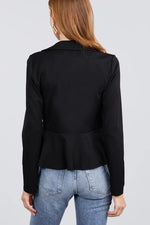 Load image into Gallery viewer, Long Sleeve Double Breasted Ruffle Hem Jacket
