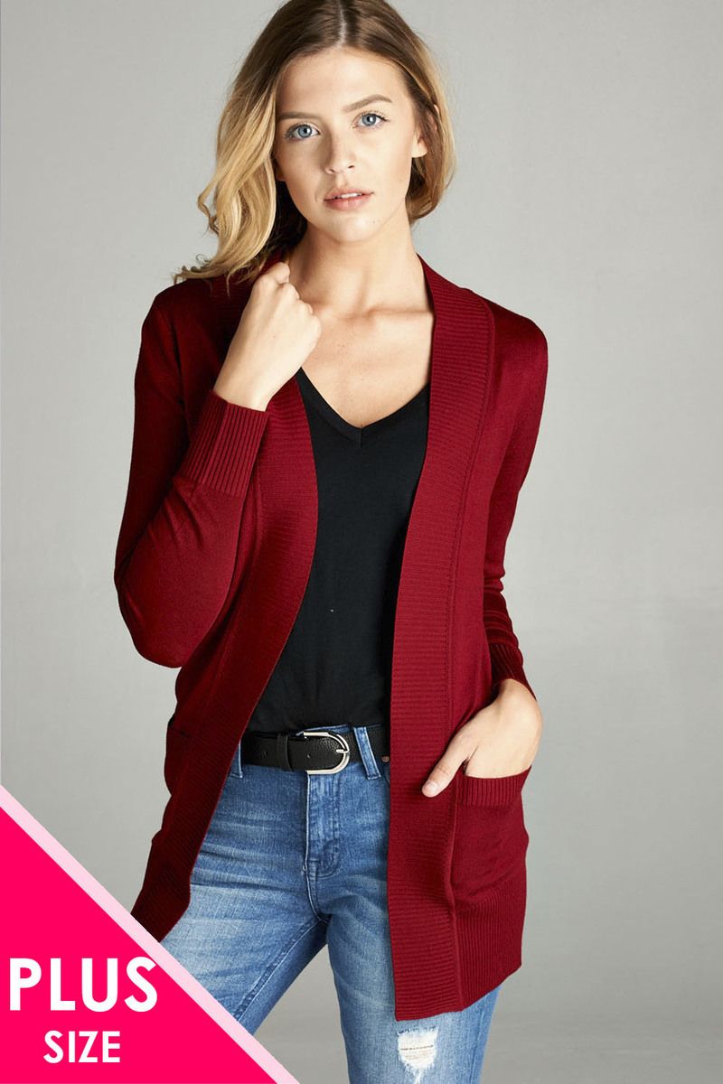 Long Sleeve Rib Banded Cardigan with Pockets