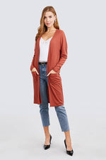 Load image into Gallery viewer, Long Dolman Sleeve Open Front W/pocket Pointelle Rib Long Cardigan
