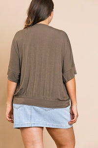 Short Bell Sleeve Basic V-neck Top