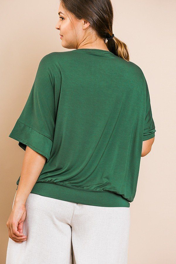 Short Bell Sleeve Basic V-neck Top