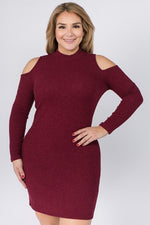 Load image into Gallery viewer, Embellished Rib Knit Cold Shoulder Dress
