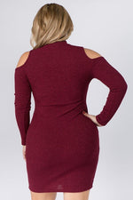 Load image into Gallery viewer, Embellished Rib Knit Cold Shoulder Dress
