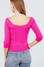 Load image into Gallery viewer, 3/4 Short Sleeve Button Down Detail Rib Knit Top
