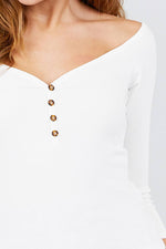 Load image into Gallery viewer, 3/4 Short Sleeve Button Down Detail Rib Knit Top
